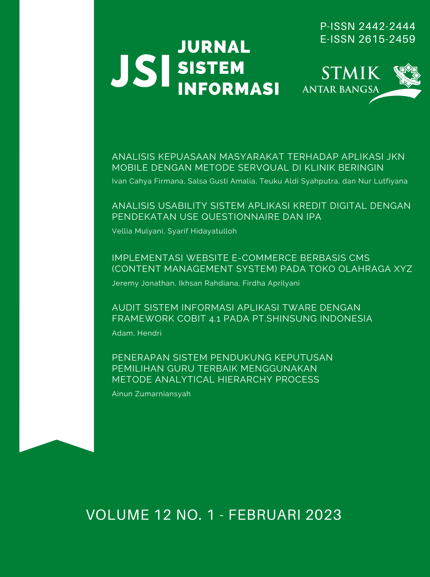 					Lihat Vol 12 No 01 (2023): JSI PERIODE FEBRUARI 2023
				